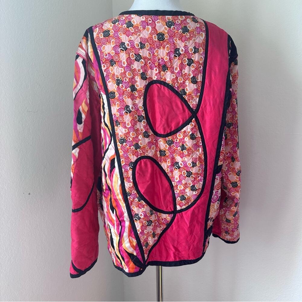 Vintage Colorful Abstract Quilted Jacket Button Front Artsy Boho 100% Silk - Picture 4 of 10